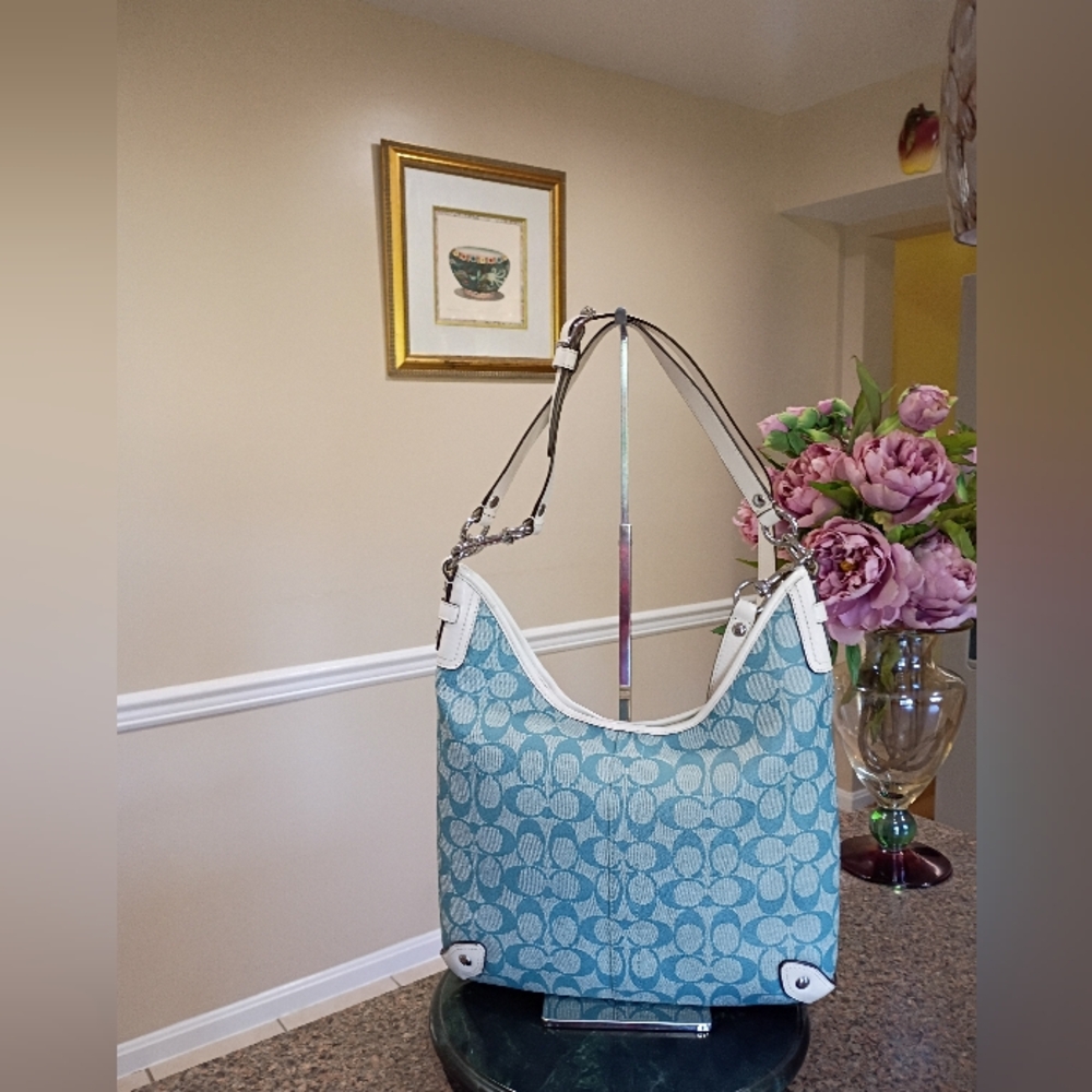 COACH SIGNATURE STRIPED CHELSEA HOBO BAG – BLUE/WHITE NO. F14476 - Picture 5 of 17